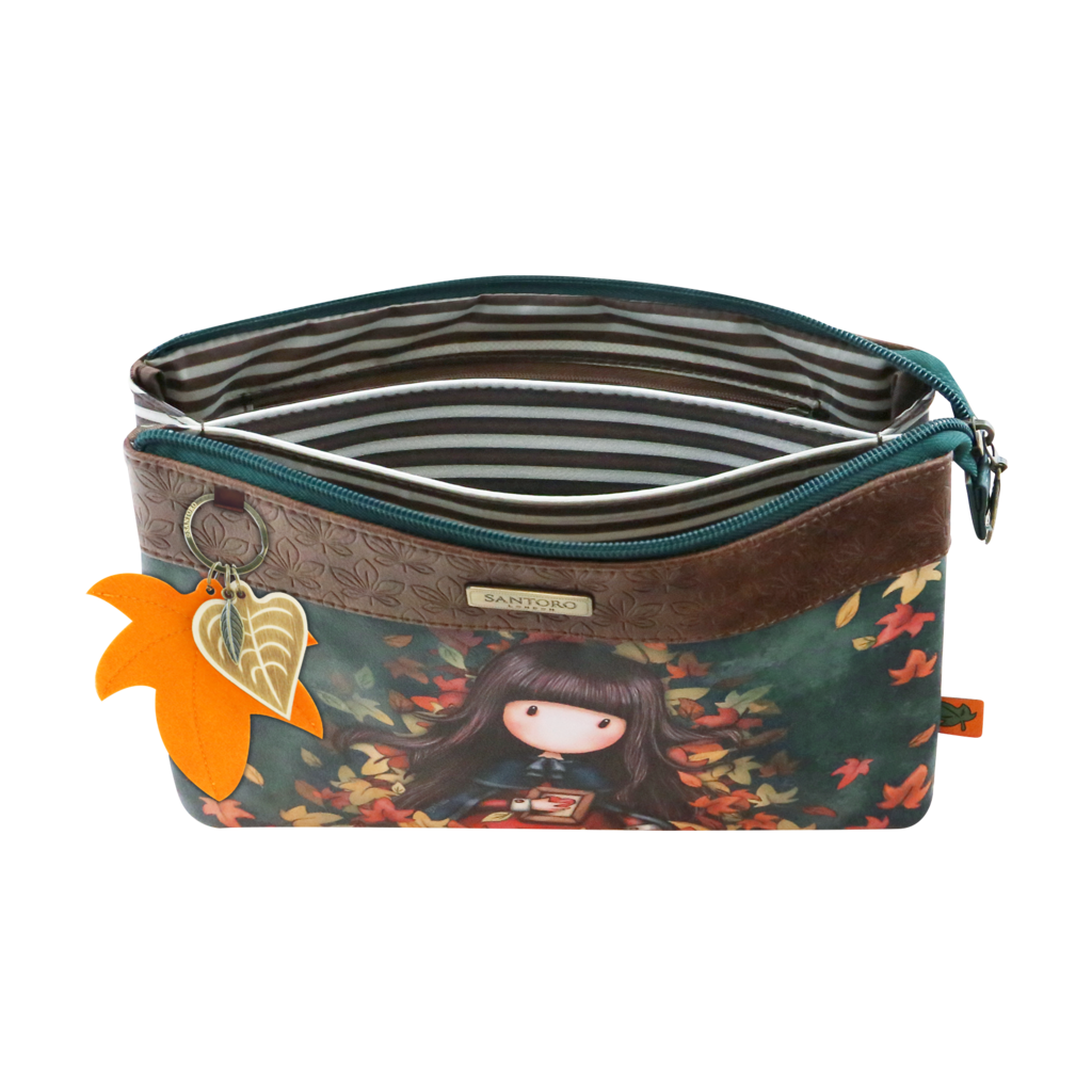 Double Pouch Cross Body Bag Gorjuss Autumn Leaves Santoro London